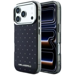 Husa iPhone 18 Pro Karl Lagerfeld IML Rhinestones and Electroplated Logo, negru