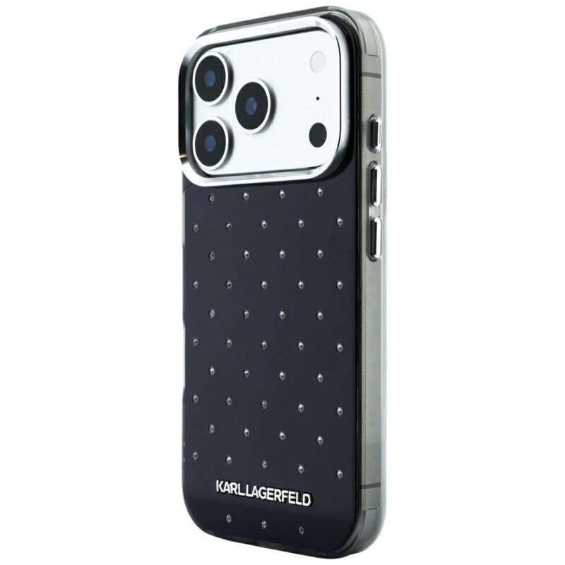 Husa iPhone 17 Pro Karl Lagerfeld IML Rhinestones and Electroplated Logo, negru
