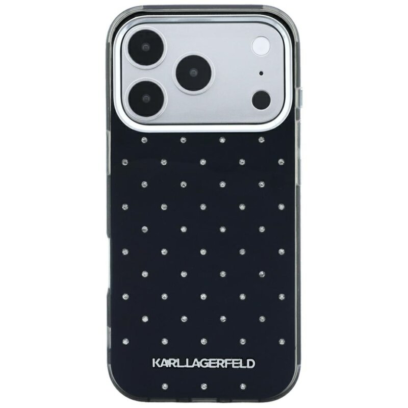 Husa iPhone 17 Pro Karl Lagerfeld IML Rhinestones and Electroplated Logo, negru