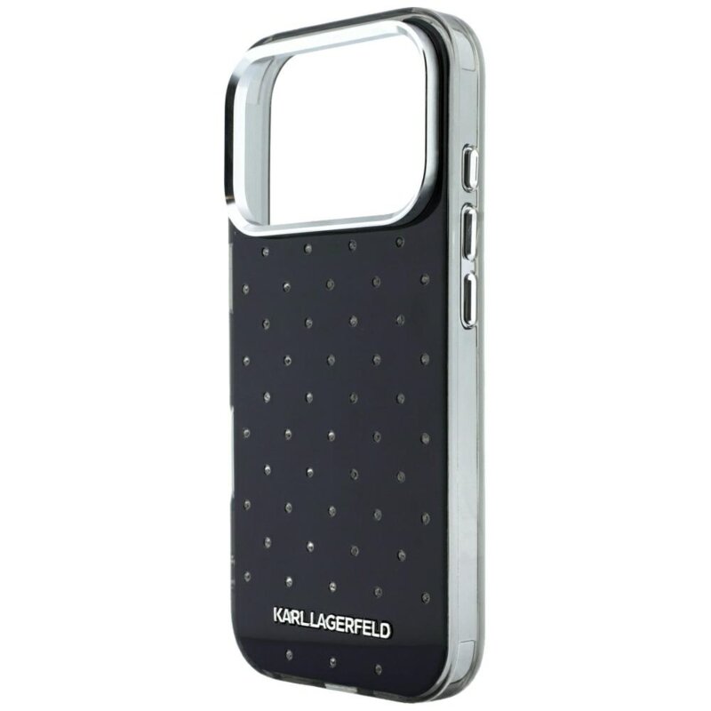 Husa iPhone 17 Pro Karl Lagerfeld IML Rhinestones and Electroplated Logo, negru