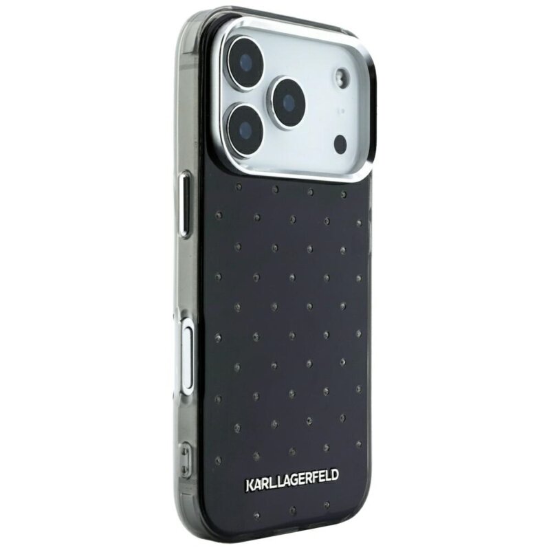 Husa iPhone 18 Pro Max Karl Lagerfeld IML Rhinestones and Electroplated Logo, negru