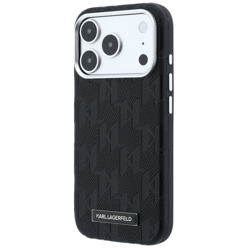 Husa iPhone 17 Pro Karl Lagerfeld HC MagSafe SW Grained Leather HS Mono Resin Logo, negru