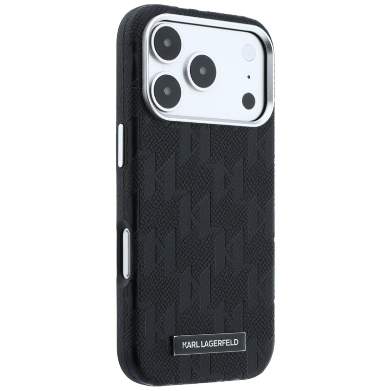 Husa iPhone 17 Pro Karl Lagerfeld HC MagSafe SW Grained Leather HS Mono Resin Logo, negru
