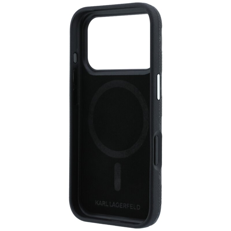 Husa iPhone 17 Pro Karl Lagerfeld HC MagSafe SW Grained Leather HS Mono Resin Logo, negru