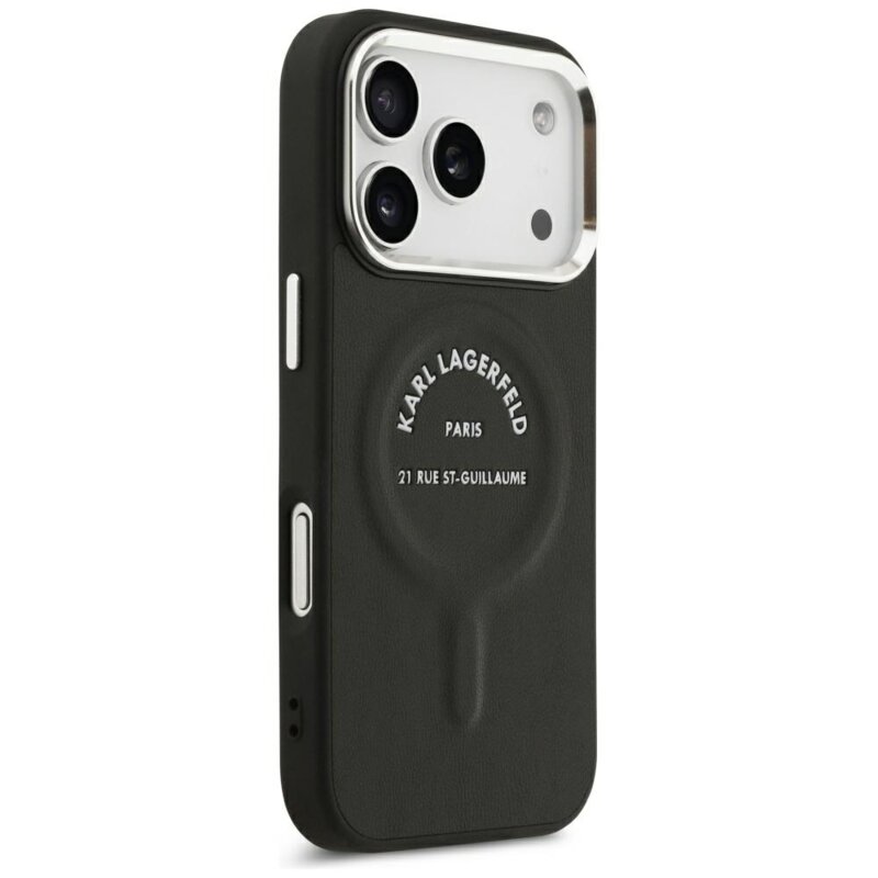 Husa iPhone 18 Pro Max Karl Lagerfeld HC MagSafe Leather Ring Karl RSG Logo, negru