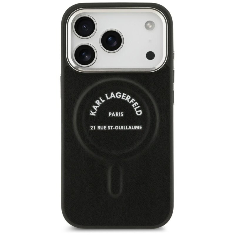 Husa iPhone 18 Pro Max Karl Lagerfeld HC MagSafe Leather Ring Karl RSG Logo, negru