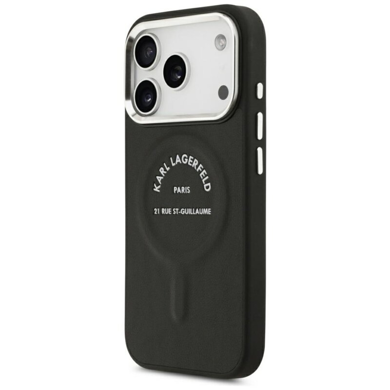Husa iPhone 18 Pro Karl Lagerfeld HC MagSafe Leather EMB. Ring Karl RSG Logo, negru