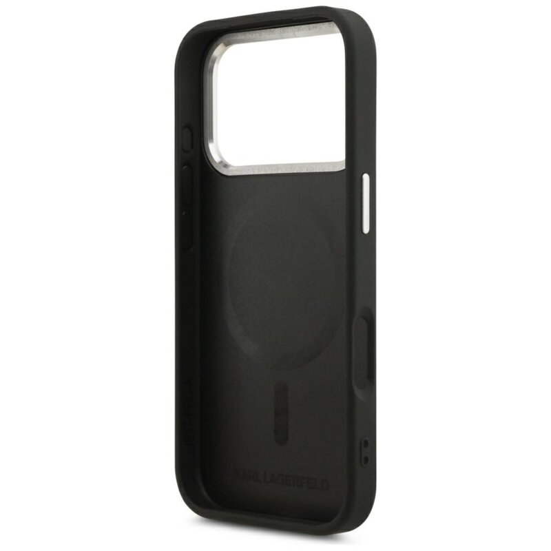 Husa iPhone 18 Pro Karl Lagerfeld HC MagSafe Leather EMB. Ring Karl RSG Logo, negru