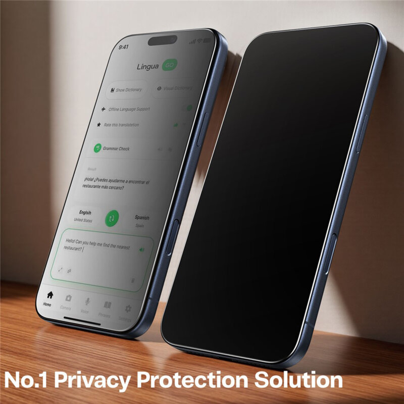 Folie sticla iPhone 16 Pro Torras GlassGo Install Master Privacy, negru