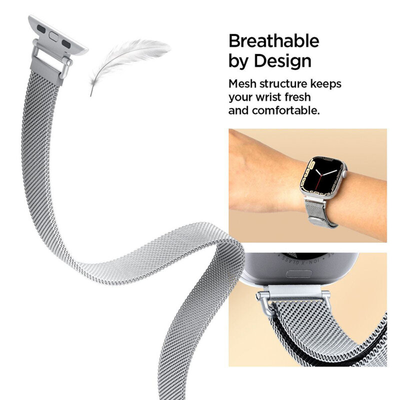 Curea pentru Apple Watch 5 40mm, Spigen WBM4 Series, argintiu