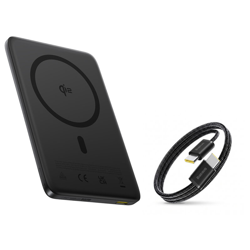 Power bank magnetic cu cablu tip C 27W, 10000mAh Baseus AM41, negru