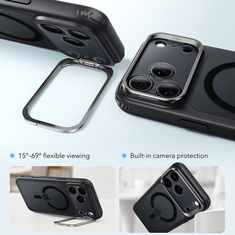 Husa iPhone 17 Pro Max ESR Classic Hybrid HaloLock Kickstand, negru frost
