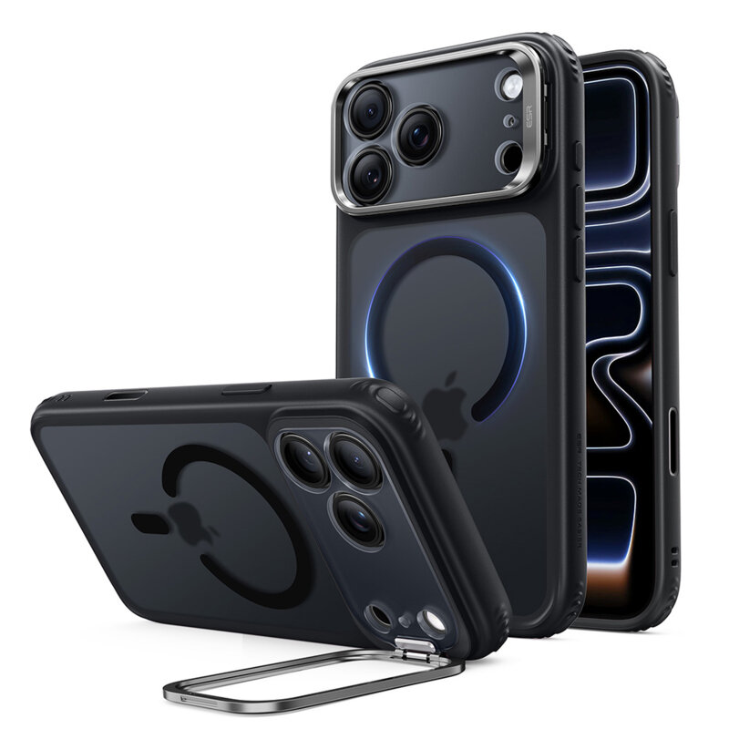 Husa iPhone 17 Pro ESR Classic Hybrid HaloLock Kickstand, negru frost