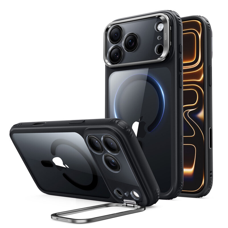 Husa iPhone 17 Pro Max ESR Classic Hybrid HaloLock Kickstand, negru/transparent