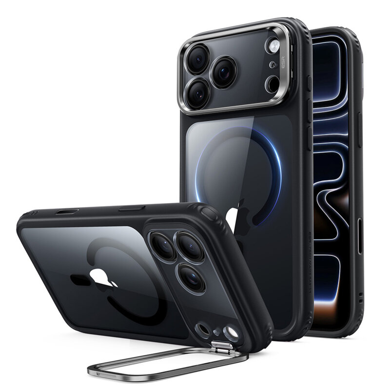 Husa iPhone 17 Pro ESR Classic Hybrid HaloLock Kickstand, negru/transparenta