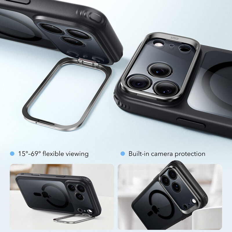 Husa iPhone 17 Pro ESR Classic Hybrid HaloLock Kickstand, negru/transparenta