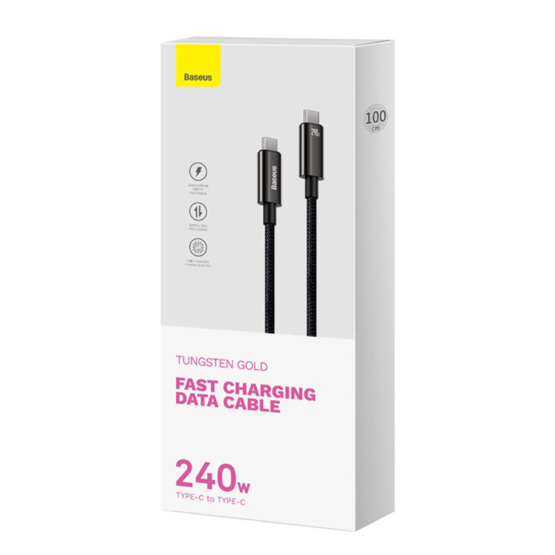 Cablu de date Type-C 240W, 1m, Baseus, negru, CAWJ040001