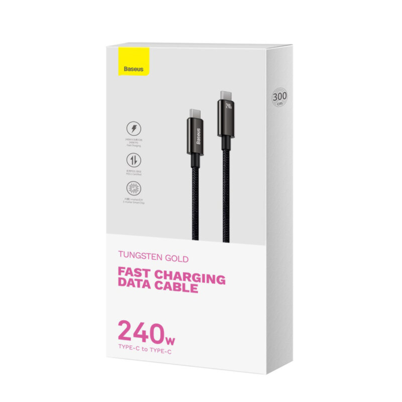 Cablu de date Type-C 240W, 3m, Baseus, negru, CAWJ040201