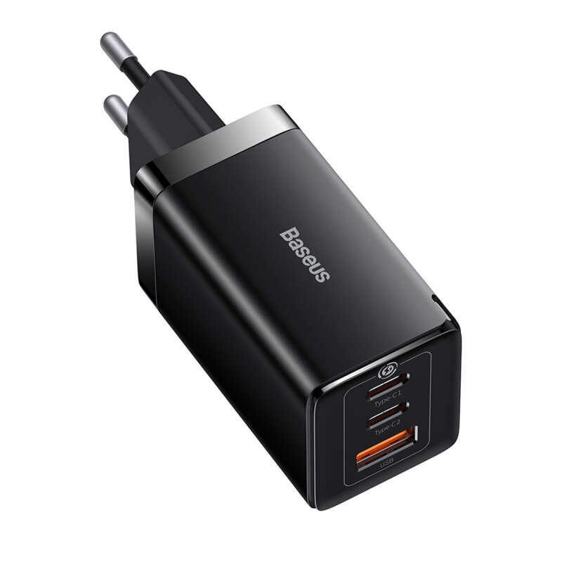 Incarcator priza Fast Charge 3in1 + cablu Type-C Baseus GaN5 Pro, 65W, negru