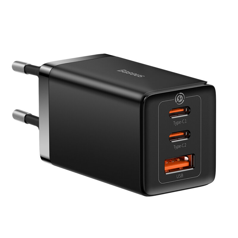 Incarcator priza Fast Charge 3in1 + cablu Type-C Baseus GaN5 Pro, 65W, negru