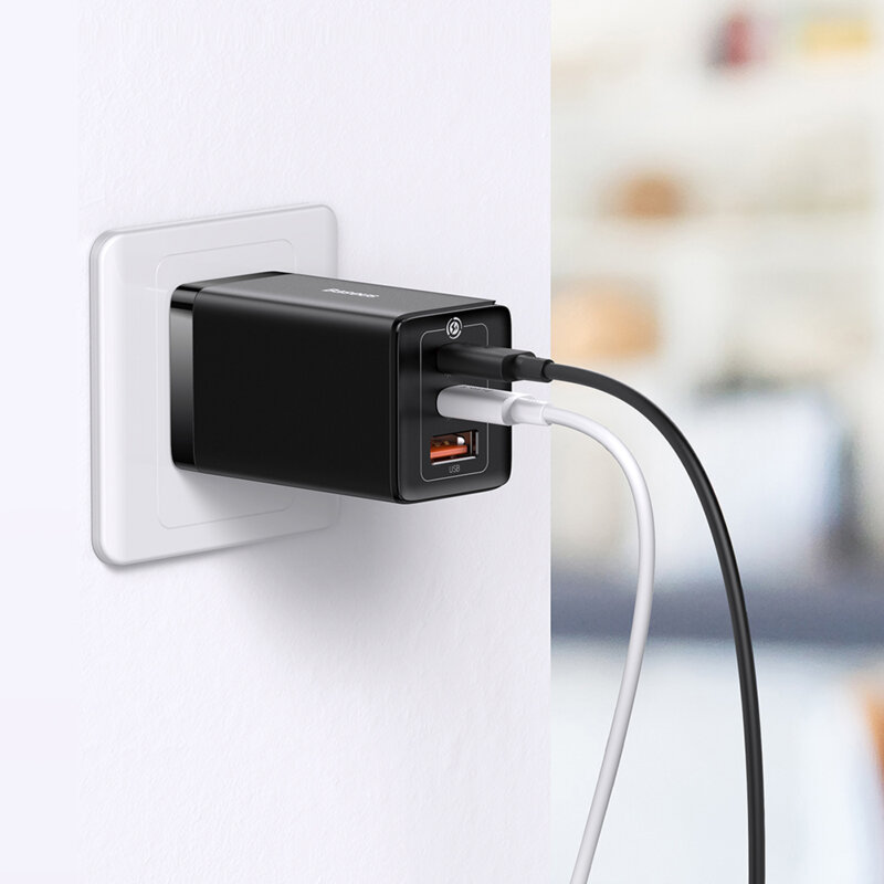 Incarcator priza Fast Charge 3in1 + cablu Type-C Baseus GaN5 Pro, 65W, negru
