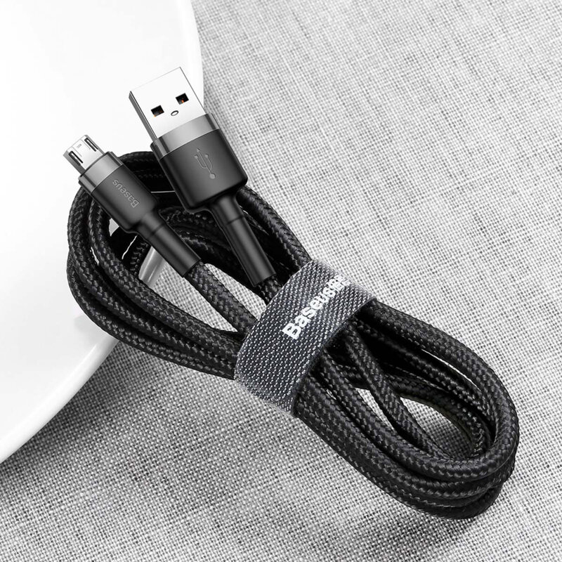 Cablu date si incarcare USB la Micro-USB Baseus, 1m, negru, CAMKLF-BG1
