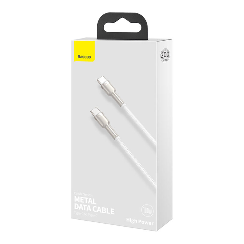 Cablu date Type-C Baseus, 100W, 480Mbps, 2m, alb, CATJK-D02