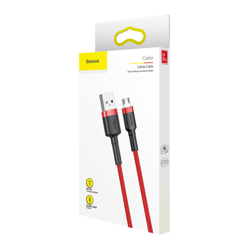 Cablu de date Micro-USB Baseus, 1.5A, 2m, negru-rosu, CAMKLF-C91