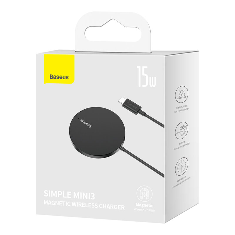 Incarcator wireless magnetic 15W Baseus Mini 3, negru