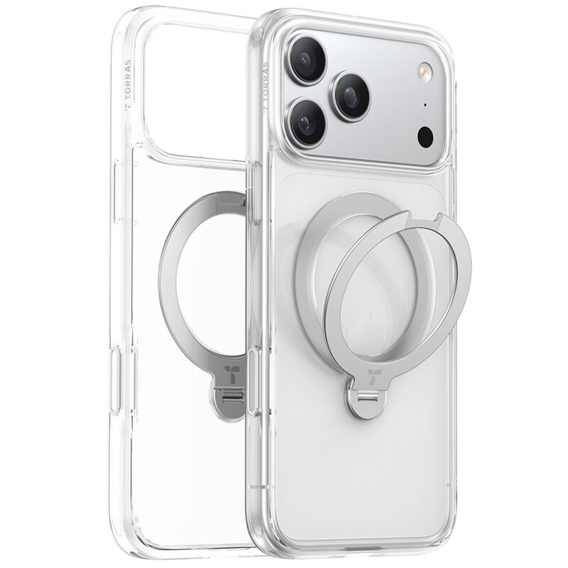 Husa iPhone 17 Pro Torras Ostand Spin MagSafe Series, transparenta