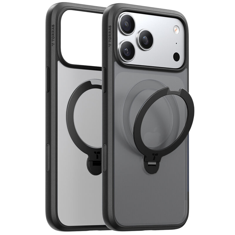 Husa iPhone 17 Pro Torras Ostand Spin MagSafe Series, negru