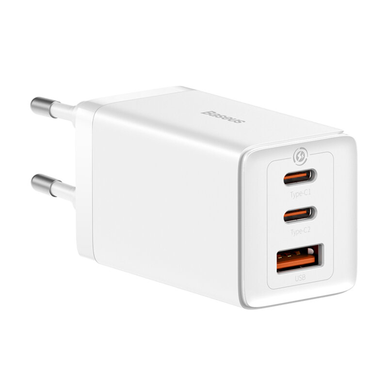 Incarcator priza Fast Charge 3in1 + cablu Type-C Baseus GaN5 Pro, 65W, alb