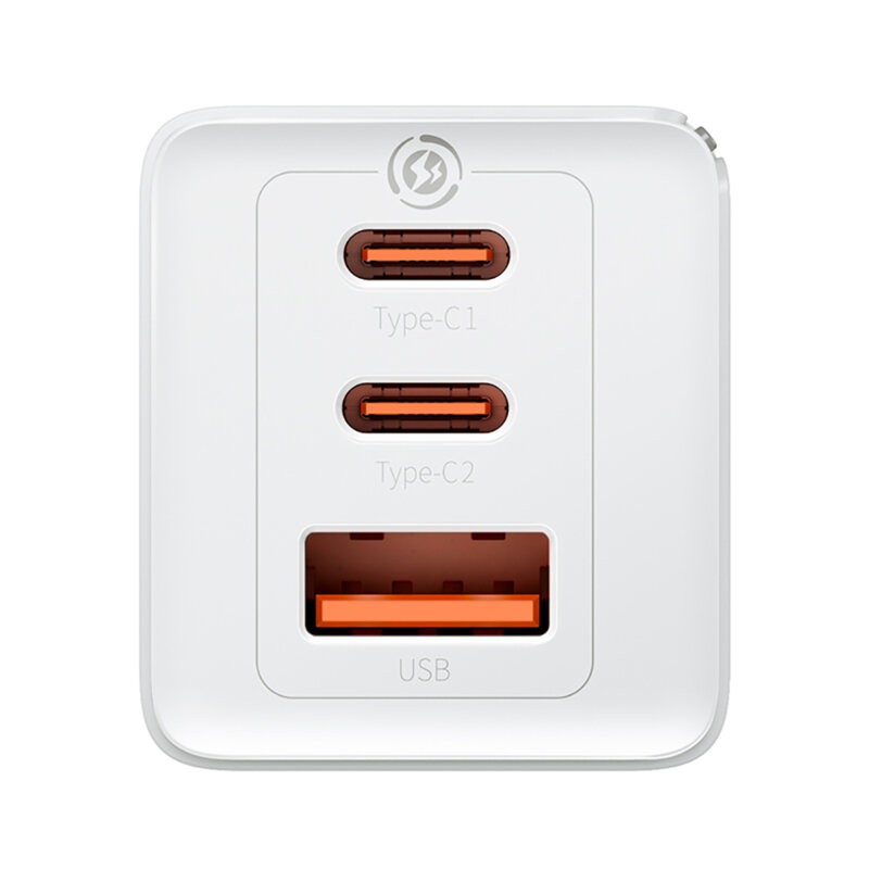 Incarcator priza Fast Charge 3in1 + cablu Type-C Baseus GaN5 Pro, 65W, alb