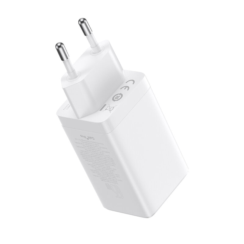 Incarcator priza Fast Charge 3in1 + cablu Type-C Baseus GaN5 Pro, 65W, alb