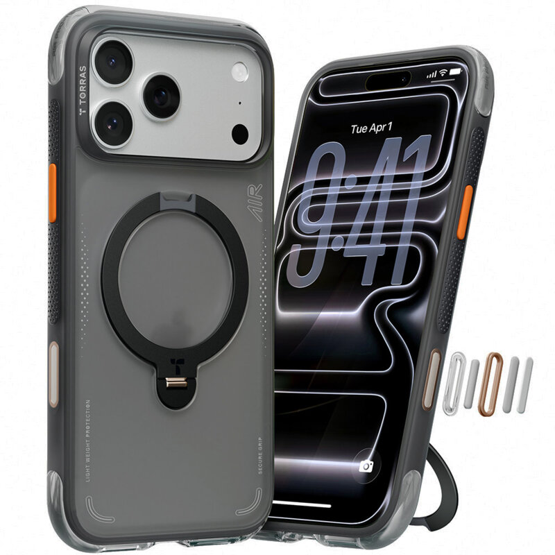 Husa iPhone 17 Pro Torras Ostand Spin Air Series, negru