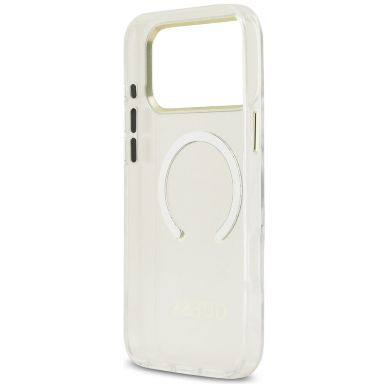 Husa iPhone 18 Pro Max originala Guess Metal Outline MagSafe, auriu, GUHMP18XHTRMD