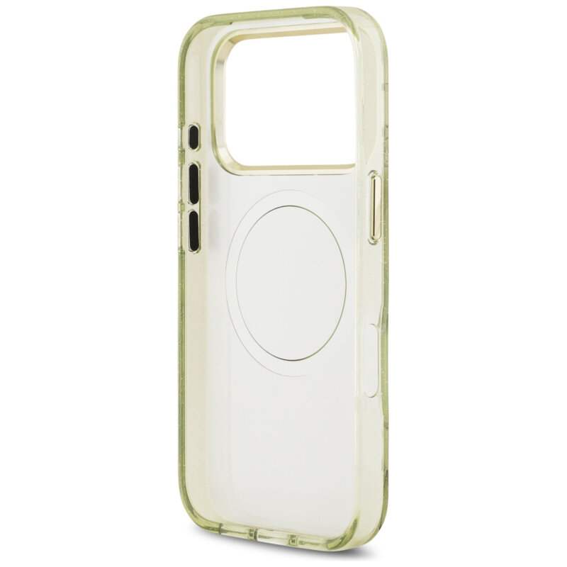 Husa iPhone 17 Pro originala Guess IML Glitter Flowers Triangle MagSafe, verde, GUHMP18LHFLPEDN