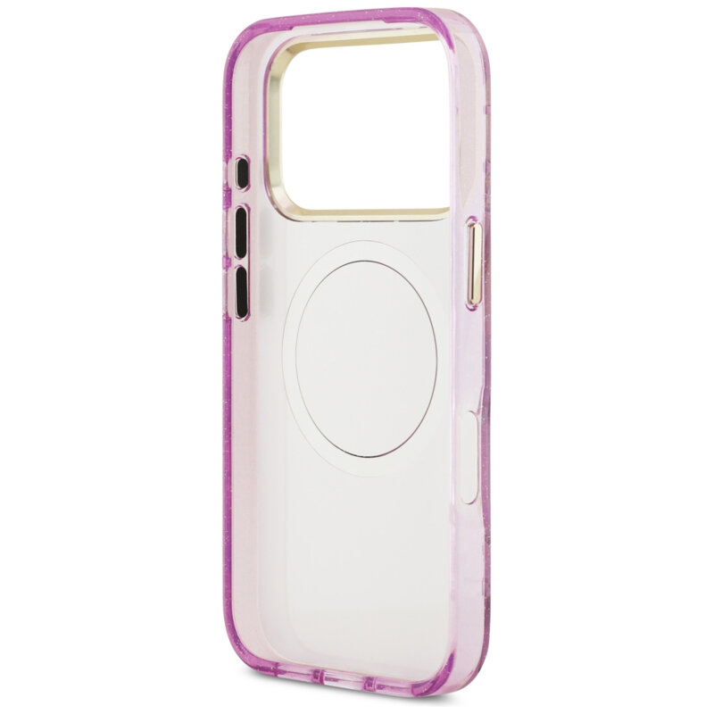 Husa iPhone 17 Pro originala Guess IML Glitter Flowers Triangle MagSafe, mov, GUHMP18LHFLPEDU