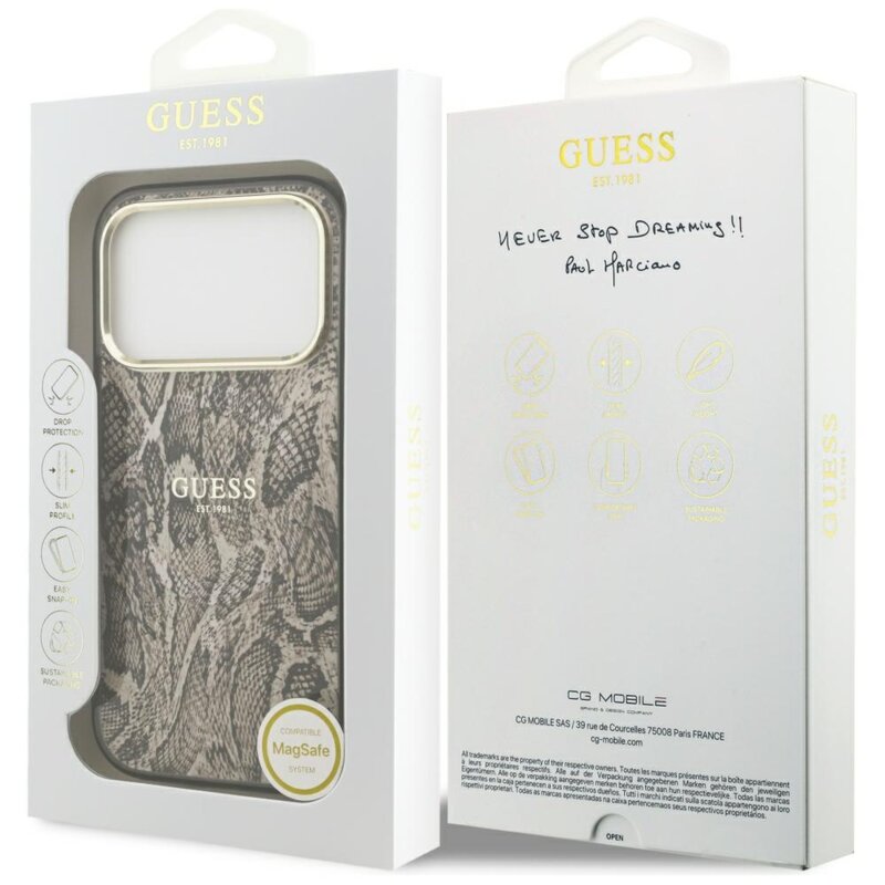 Husa originala Guess iPhone 18 Pro Max Python Pattern MagSafe, maro, GUHMP18XHIMPYGW