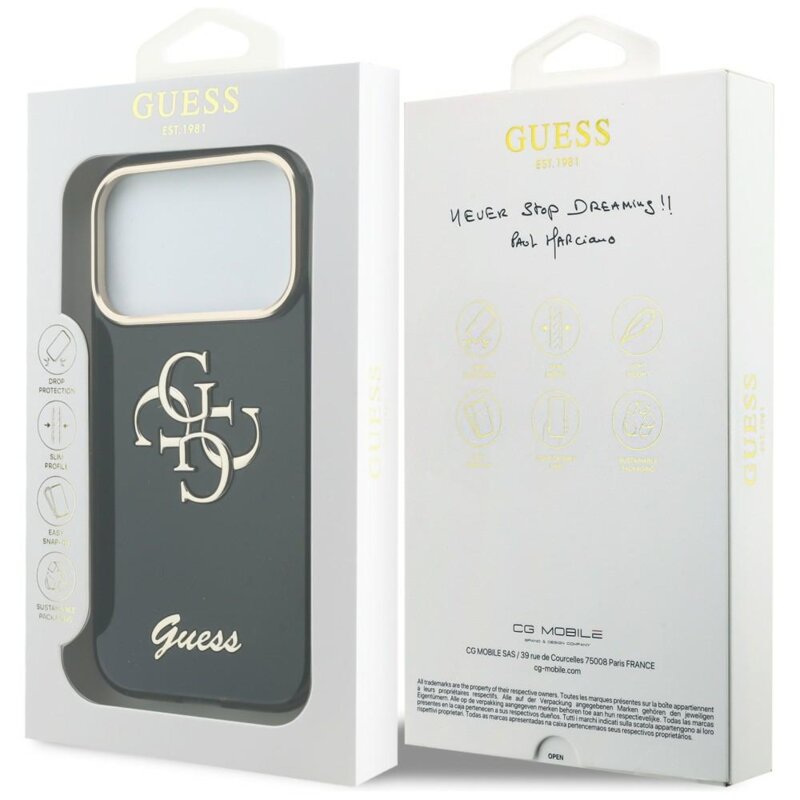 Husa Guess IML 4G Metal Script iPhone 17 Pro, negru, GUHCP18L5HC4MLSK