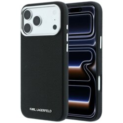 Husa iPhone 17 Pro Karl Lagerfeld HC MagSafe Grained Leather Elongated Logo, negru