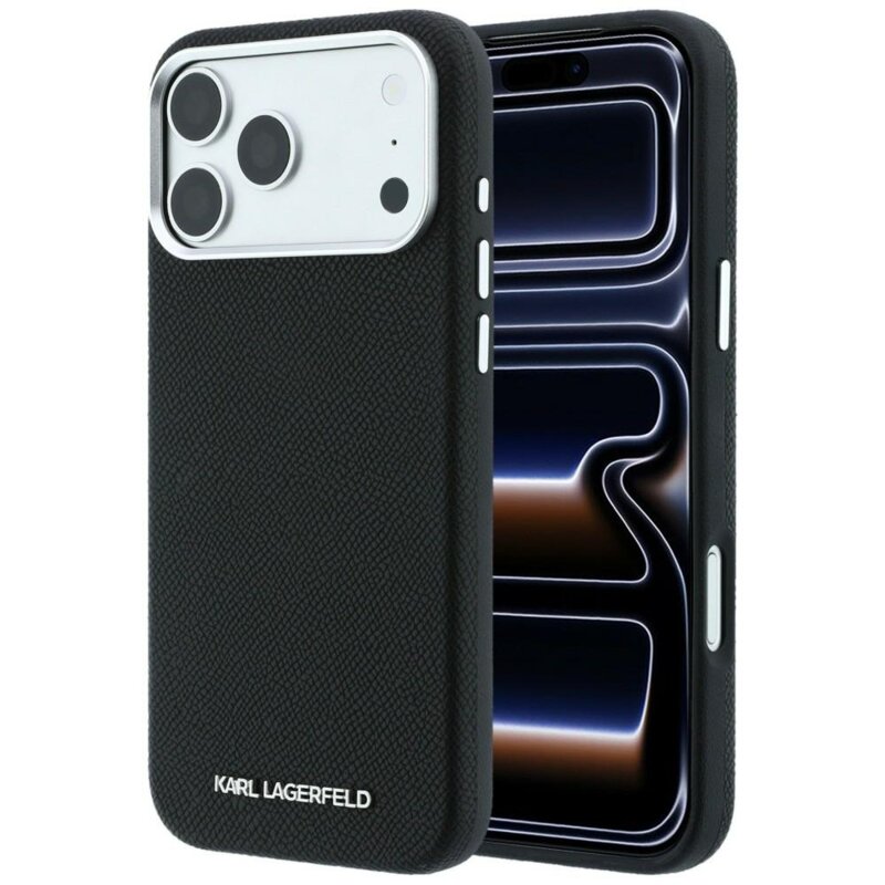 Husa iPhone 17 Pro Karl Lagerfeld HC MagSafe Grained Leather Elongated Logo, negru