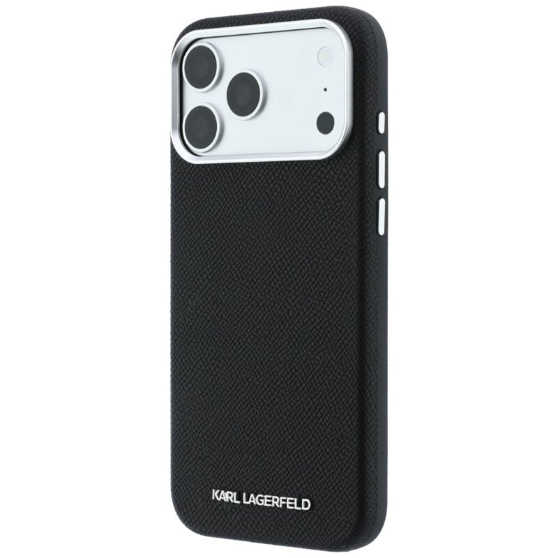 Husa iPhone 17 Pro Karl Lagerfeld HC MagSafe Grained Leather Elongated Logo, negru