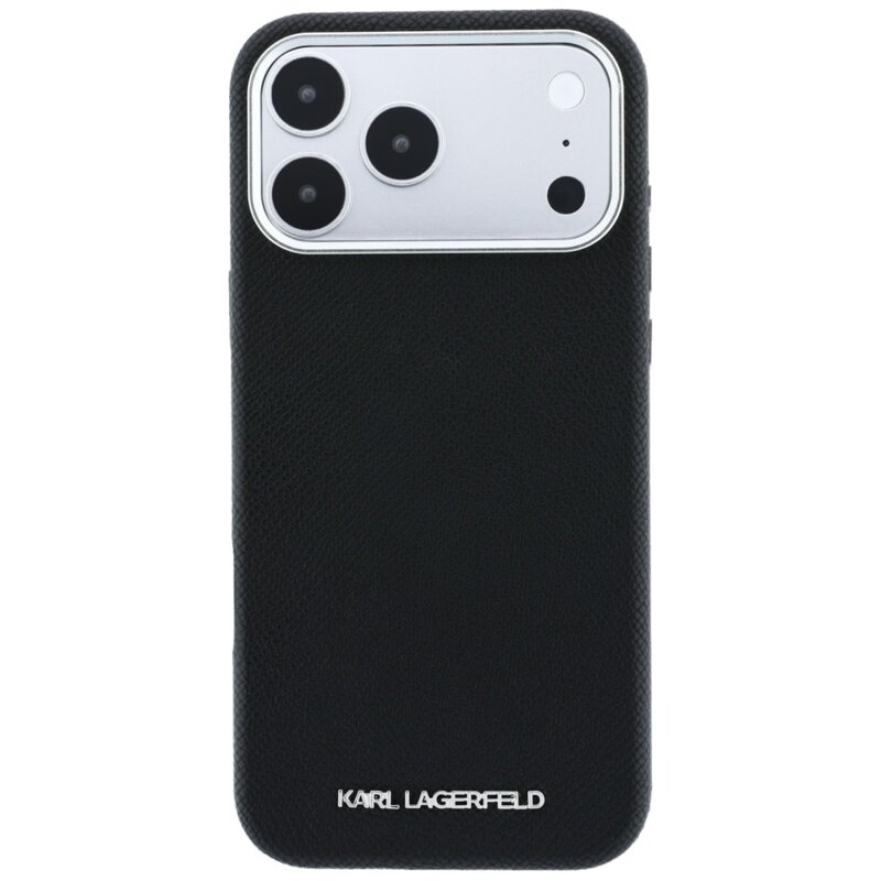 Husa iPhone 17 Pro Karl Lagerfeld HC MagSafe Grained Leather Elongated Logo, negru