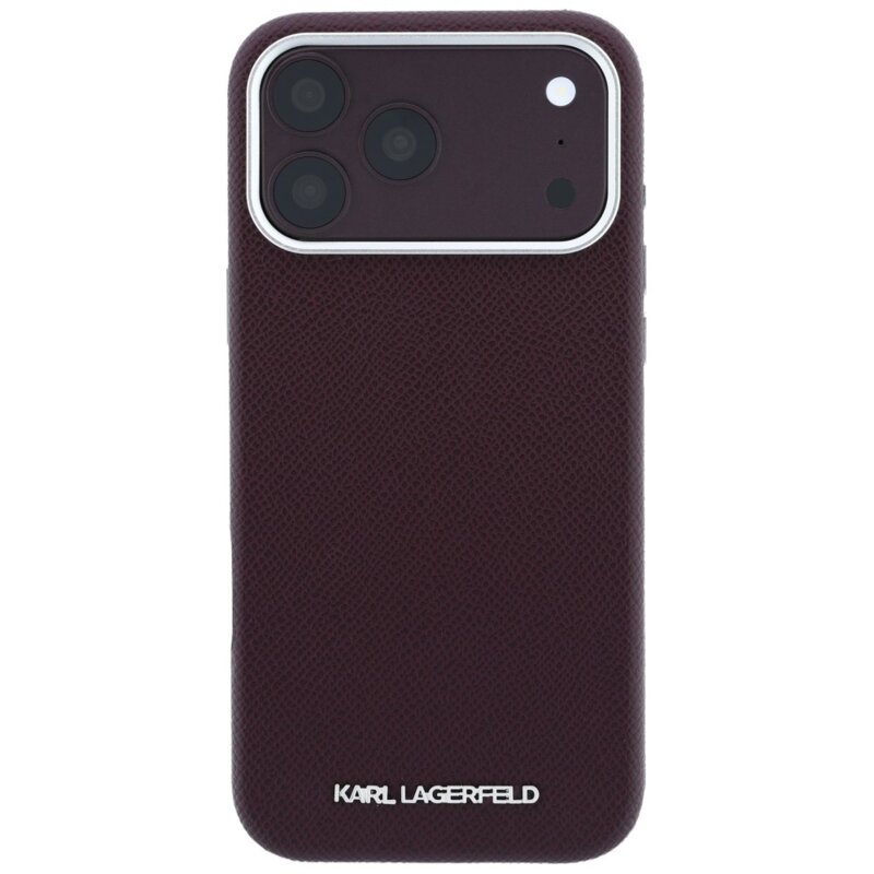 Husa iPhone 18 Pro Max Karl Lagerfeld Grained Leather Elongated Logo MagSafe, burgundy