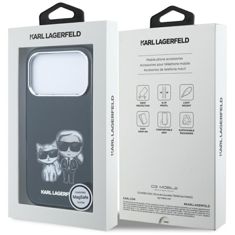 Husa iPhone 17 Pro Karl Lagerfeld IML KC Bodies Sketch Print MagSafe, negru