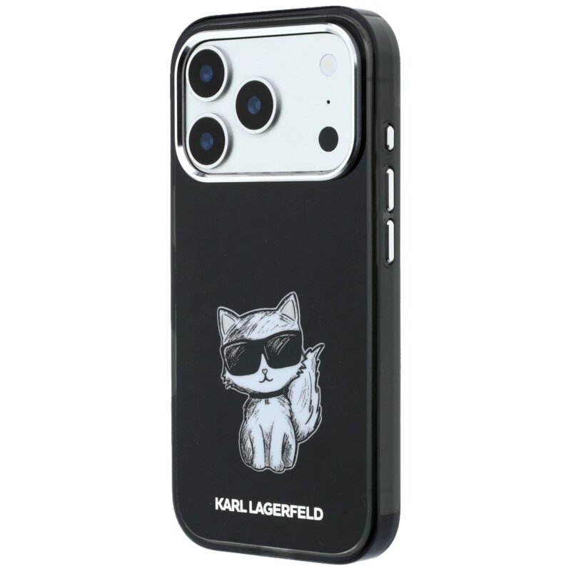 Husa iPhone 18 Pro Max Karl Lagerfeld IML Choupette Body Sketch Print MagSafe, negru