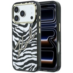 Husa iPhone 17 Pro Karl Lagerfeld HC MagSafe IML Signature Zebra Glitter Gold, negru