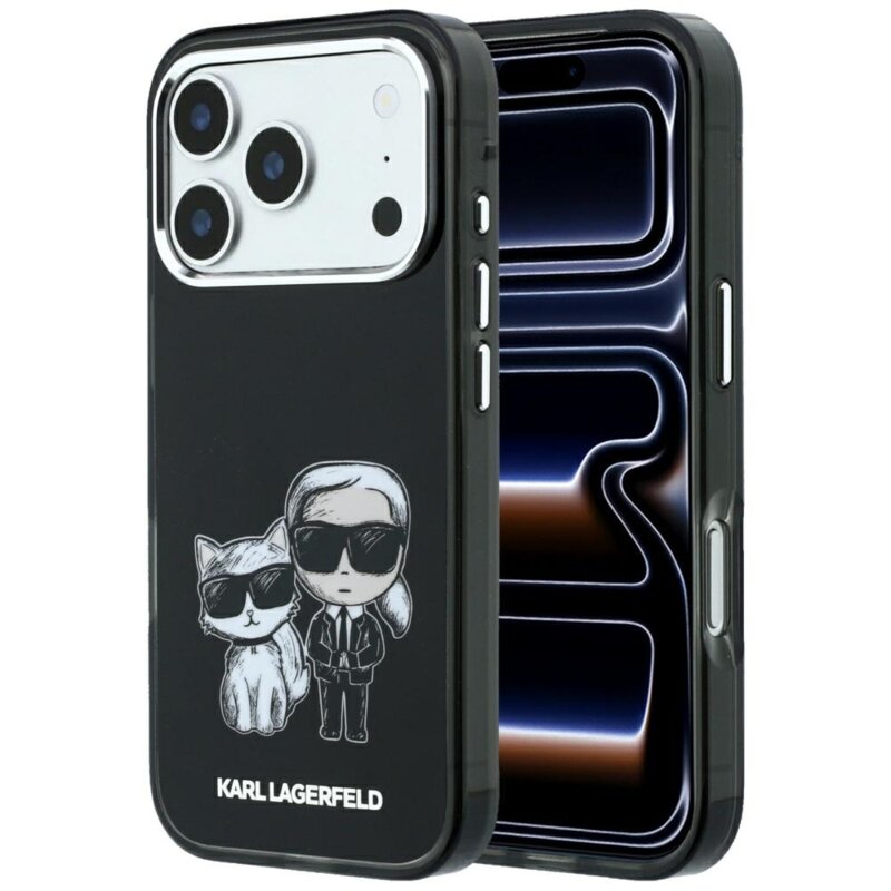 Husa iPhone 17 Pro Karl Lagerfeld Smooth Leather KC Bodies Sketch MagSafe, negru