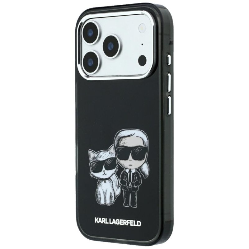 Husa iPhone 17 Pro Karl Lagerfeld Smooth Leather KC Bodies Sketch MagSafe, negru